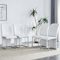 Brayden Studio Sophisticated Set Of 4 White Dining Chairs: High Backrest With Pu Material And Durable Legs - Perfect For