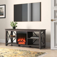 Laurel Foundry Modern Farmhouse Hazelip TV Stand for TVs up to 65" with Electric Fireplace Included