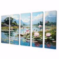 Design Art China Art Jade Lotus II - Chinese Canvas Wall Art - 5 Equal Panels