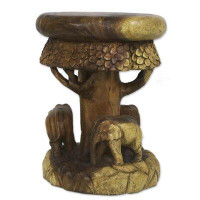 World Menagerie Kyng Around the Tree Wood Accent Stool