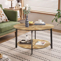 Millwood Pines 31.5 "Round Coffee Table,Stand Wooden Double Layer Coffee Table With Open Storage Space And Metal Table L