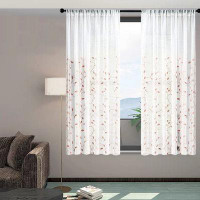 Winston Porter Embroidery Transparent Curtain Living Room Bedroom Layer Curtain Panel Embroidery Rod Pocket Window Handl