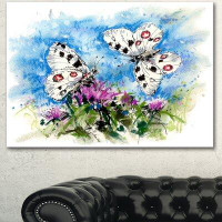 Made in Canada - Design Art 'Apollo Butterflies Illustration on Blue' Painting Print on Wrapped Canvas