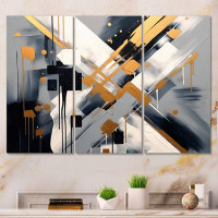 Design Art Black And Gold Depth Corner III - Abstract Shapes Metal Wall Art Set