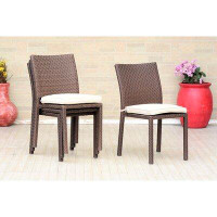 Winston Porter Chlorine New Liberty Side Brown Chair With Cushion Off White, Aluminum Frame & Wicker