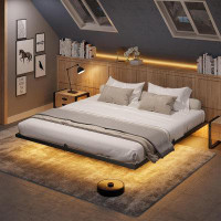Wrought Studio Floating Bed Frame Queen Size With Led Lights, Metal Platform Queen Bed, No Box Spring Needed, Easy To As