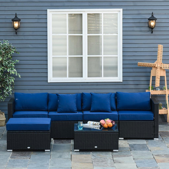6pc PE Rattan Wicker Conversation Sectional Sofa Patio Seating Set w/ Cushions – Black, Blue in Patio & Garden Furniture in British Columbia - Image 3