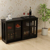 Latitude Run® Kitchen Storage Stand Cupboard With Glass Door-black