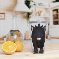 East Urban Home Black Kitty Plastic Tumbler With Straw