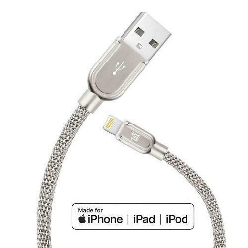 4 ft. LAX Apple MFI Certified Tough Metal Mesh Lighning to USB Cable - Silver in Cell Phone Accessories