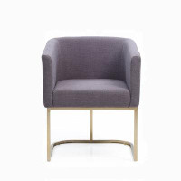 Everly Quinn Grey Fabric And Antique Brass Dining Chair