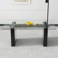 Ivy Bronx Large modern simple rectangular glass table can accommodate 6-8 people
