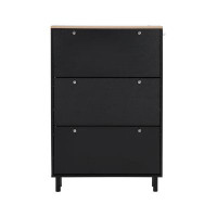 Latitude Run® Narrow Design Shoe Cabinet With 3 Flip Drawers, Wood Grain Pattern Top Entryway Organizer With 3 Hooks, Fr