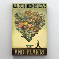 Trinx All You Need Is Love And Plants - 1 Piece Rectangle Graphic Art Print On Wrapped Canvas