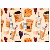 WorldAcc Metal Light Switch Plate Outlet Cover (Coffee Beans Cookie Treats Hearts Tan - Triple Toggle)