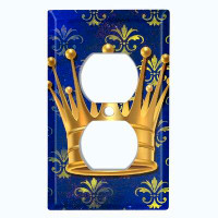 WorldAcc Metal Light Switch Plate Outlet Cover (Queen Crown Royal Blue - Single Duplex)