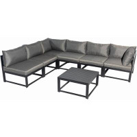 Hokku Designs 7 Pieces Patio Sofa Set Aluminum with Coffee Table Grey