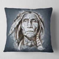 East Urban Home Portrait Sketch of Tattoo American Indian Pillow