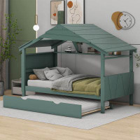 Harper Orchard Wood Twin Size House Bed With Trundle And Storage