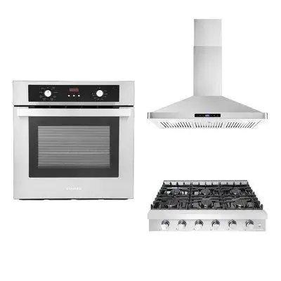 Cosmo 3 Piece Kitchen Package With 36" Slide-in Gas Cooktop 36" Wall Mount Range Hood 24" Single Electric Wall Oven