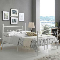 Rosalind Wheeler Full Size White Classic Metal Platform Bed Frame With Headboard And Footboard