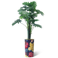 SIGNLEADER T10_Artificial Tree in Planter Fake Philodendron Tree Silk Tree Indoor Outdoor Home Decoration