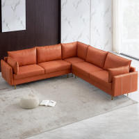 Everly Quinn L-Shaped Corner Sectional Technical Leather Sofa-Orange, 92.5*92.5''