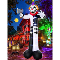 The Holiday Aisle® 12 Ft Giant Halloween Inflatables Decorations Outdoor Scary Clown Hold Axe Blow Up Build-In LED Light
