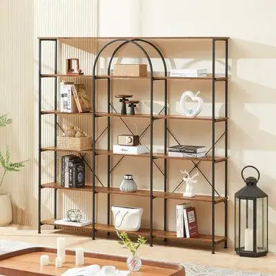 17 Stories 6 Tier Bookcase Home Office Open Bookshelf, Vintage Industrial Style Shelf With Metal Frame