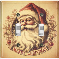 WorldAcc Metal Light Switch Plate Outlet Cover (Merry Christmas Santa Claus Biege - Double Toggle)
