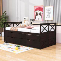 Gracie Oaks Twin Size 2 Drawers Daybed with Trundle
