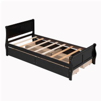 Shopperstage Wood Platform Bed with 4 Drawers and Headboard & Footboard