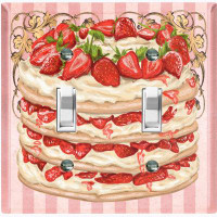 WorldAcc Metal Light Switch Plate Outlet Cover (Strawberry Layered Cake Pink Frame Stripes - Single Toggle)