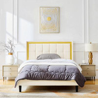 Bungalow Rose Upholstered bed with Headboard, Sturdy Wooden Slats
