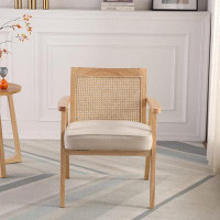 Bayou Breeze Mid Century Modern Rattan Chair, Upholstered Velvet Accent Chair with Rattan Back
