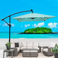 Arlmont & Co. Rectangle Patio Umbrella Solar Powered LED Sun Shade 6 Ribs Umbrella with Crank and Cross Base