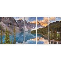 Made in Canada - Design Art Moraine Lake in Banff Park Canada 5 Piece Wall Art on Wrapped Canvas Set