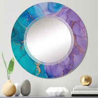 East Urban Home Turquoise And Purple Liquid Art II - Modern Wall Mirror Round