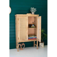 Gracie Oaks LARGE TWO DOOR WOODEN CABINET WITH  WOVEN CANE DETAIL