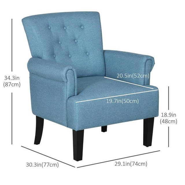 ARMCHAIR, FABRIC ACCENT CHAIR, MODERN LIVING ROOM CHAIR WITH WOOD LEGS AND ROLLED ARMS FOR BEDROOM, BLUE in Chairs & Recliners - Image 3