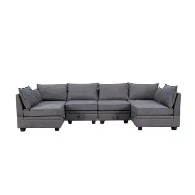 GROUPES Modern Large Convertible U-Shape Modular Sectional Sofa With Reversible Chaise
