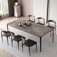 Corrigan Studio Rock plate dining table Retro rectangular home table with rounded corners