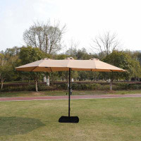 wtressa 15X9ft Large Double-Sided Rectangular Outdoor Twin Patio Market Umbrella With Light And Base