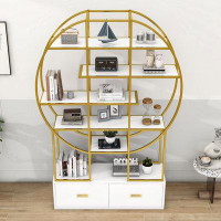 Mercer41 Stratos Etagere Storage Bookcase with Two Drawers and Metal Frame for Home Office