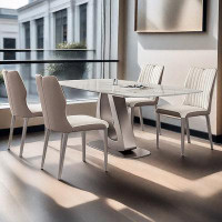 ABPEXI 6 - Person Creamy White Rectangular Stone tabletop Dining Table Set