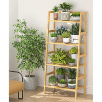 Latitude Run® Ladder White Bookshelf, 4-Tier Bamboo Ladder Shelf 49.2” Book Shelf,Natural