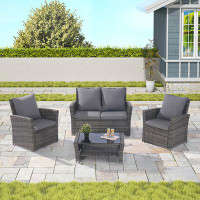 Winston Porter 4 Pieces Outdoor Patio Furniture Sets Poolside Lawn Chairs with Tempered Glass Coffee Table