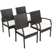 Red Barrel Studio Red Barrel Studio® 4pcs Patio Pe Wicker Dining Chairs With Soft Zippered Cushion Armchairs Backyard