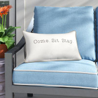 The Twillery Co. Lenworth Sunbrella Indoor/Outdoor Lumbar Embroidered Pillow Come Sit Stay