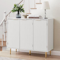 buthreing Storage Cabinet Wave Pattern Three Door Buffets & Sideboards For Living Room, Dining Room